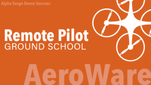 Remote Pilot Ground School course cover with quadcopter drone graphic and Alpha Tango Drone Services branding for FAA Part 107 training.