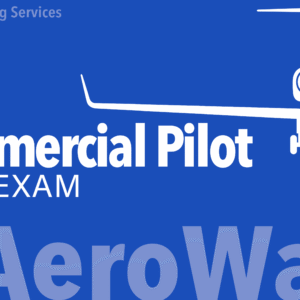 Commercial Pilot Prep Exam cover with jet aircraft graphic, Alpha Tango Flying Services branding, and FAA-style practice exam design.